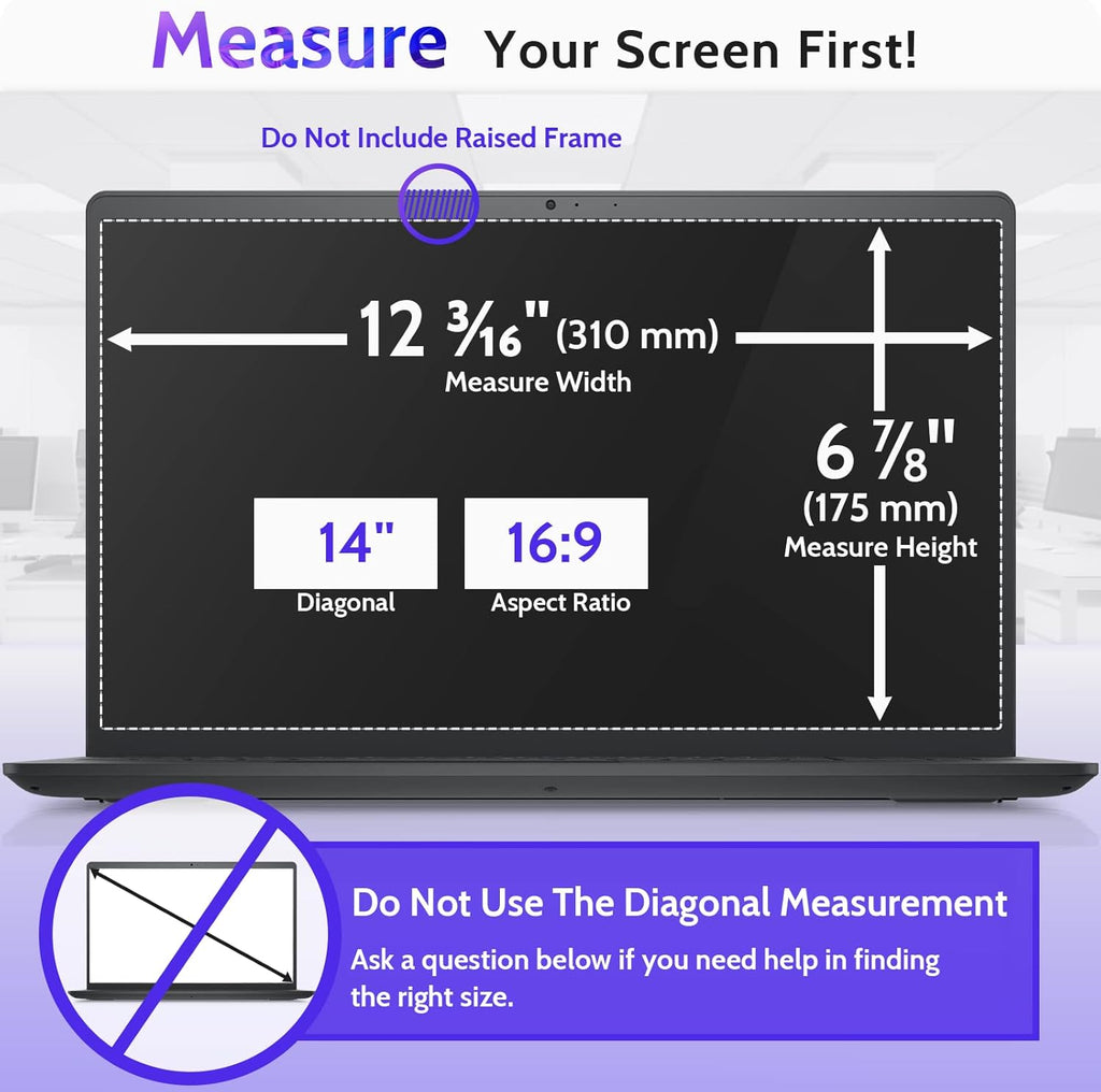 14 Inch Laptop Privacy Screen for 16:9 Computer Monitor, Anti Glare Blue Light Filter Protector, Removable 14inch Security Shield Compatible With Lenovo Hp Dell Acer Asus Thinkpad Envy Xps