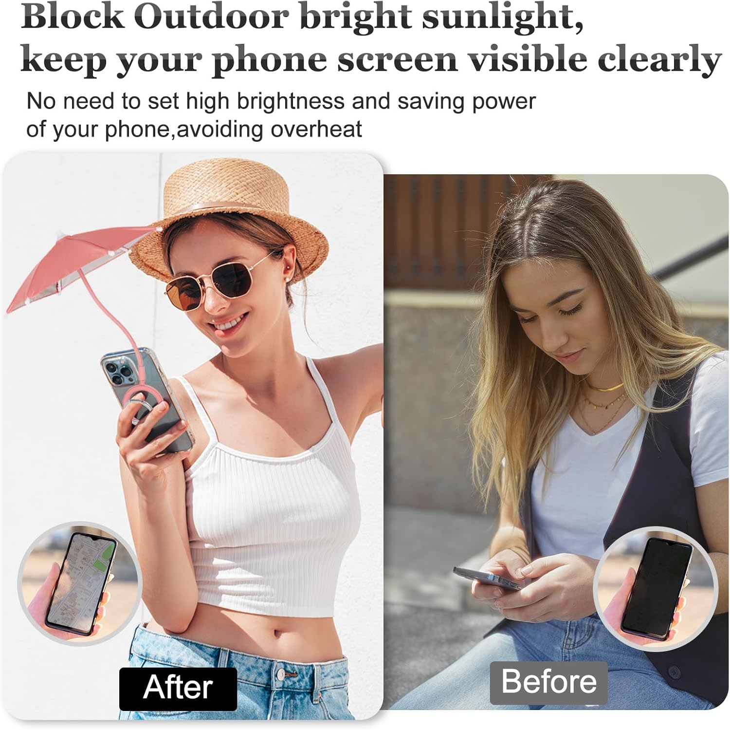 Magnetic Umbrella Phone Stand for Sun Protection,Adjustable Sun Shade Shield for iPhone 16/15/14/13/12 Pro Max,Samsung & Google,Detachable Ring Stand,Heat-Resistant Design,Car Mount Compatible, Pink