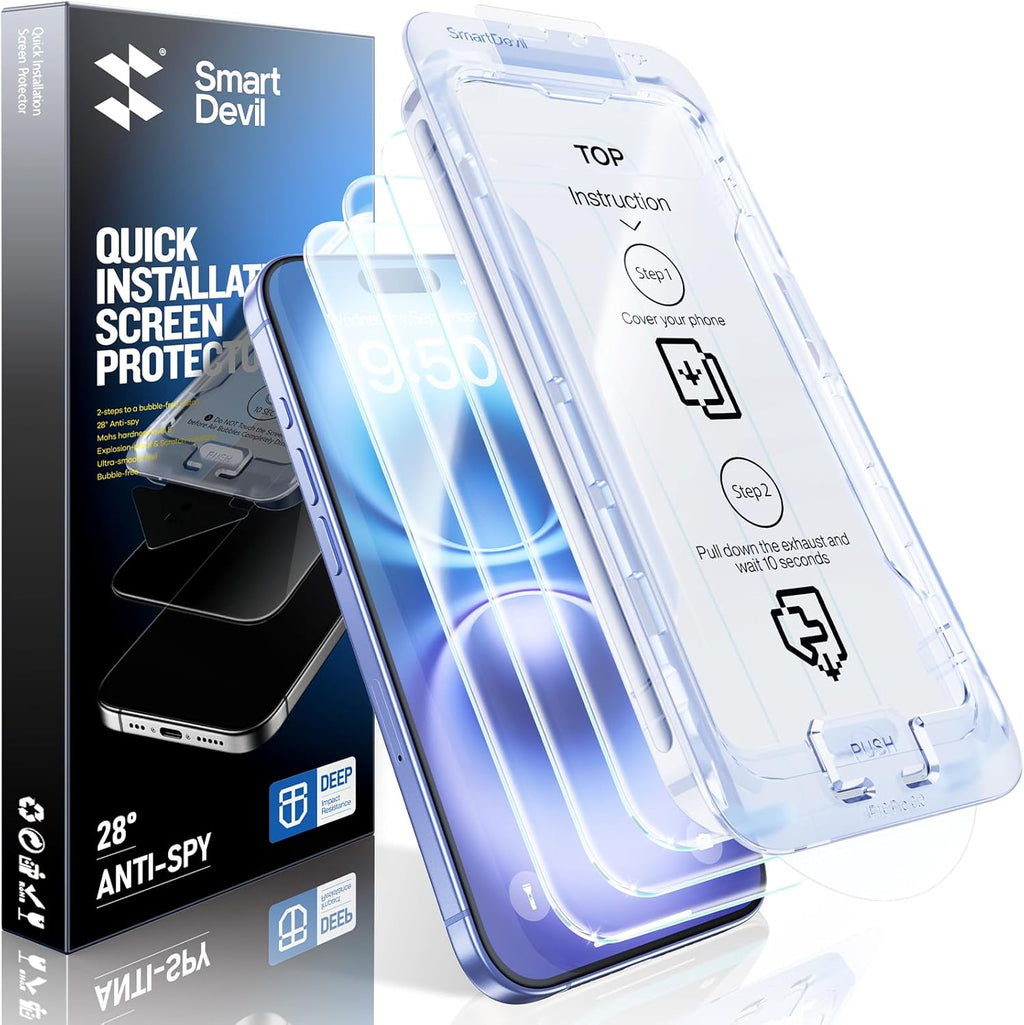 SMARTDEVIL 2 Pack Screen Protector for iPhone 16 Plus (6.7 Inch) Tempered Glass, HD Clear Film, Easy Installation, Dust-Free & Bubble-Free