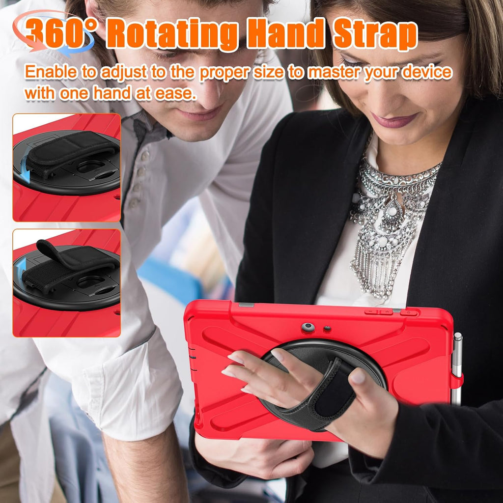 ZenRich Rugged Case for Surface Go 4 (2023)/Surface Go 3 (2021)/ Surface Go 2 (2020), Surface Go (2018) with Pen Holder Heavy Duty Shockproof Case with Stand Hand Strap and Shoulder Belt-Red