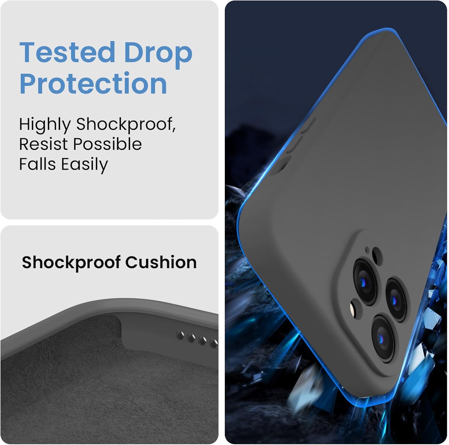FireNova for iPhone 14 Pro Case, Silicone Upgraded [Camera Protection] Phone Case with [2 Screen Protectors], Soft Anti-Scratch Microfiber Lining Inside, 6.1 inch, Space Gray