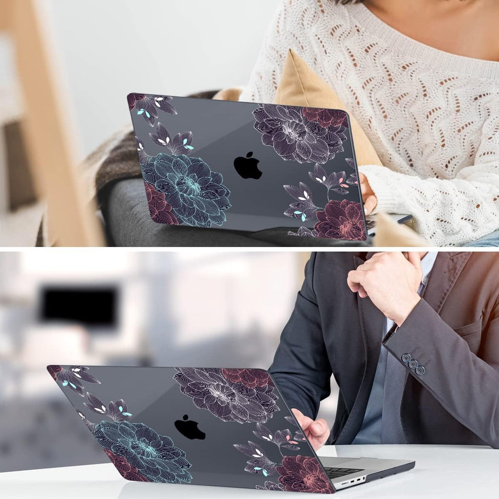DONGKE for M4 MacBook Pro 16 Inch Case 2024 2023 2021 A3403 A3186 M3 A2991 M2 A2780 M1 A2485 Pro/Max Chip, Plastic Hard Shell Case & Keyboard Cover for Mac Pro 16 with Touch ID, Dahlia Flowers