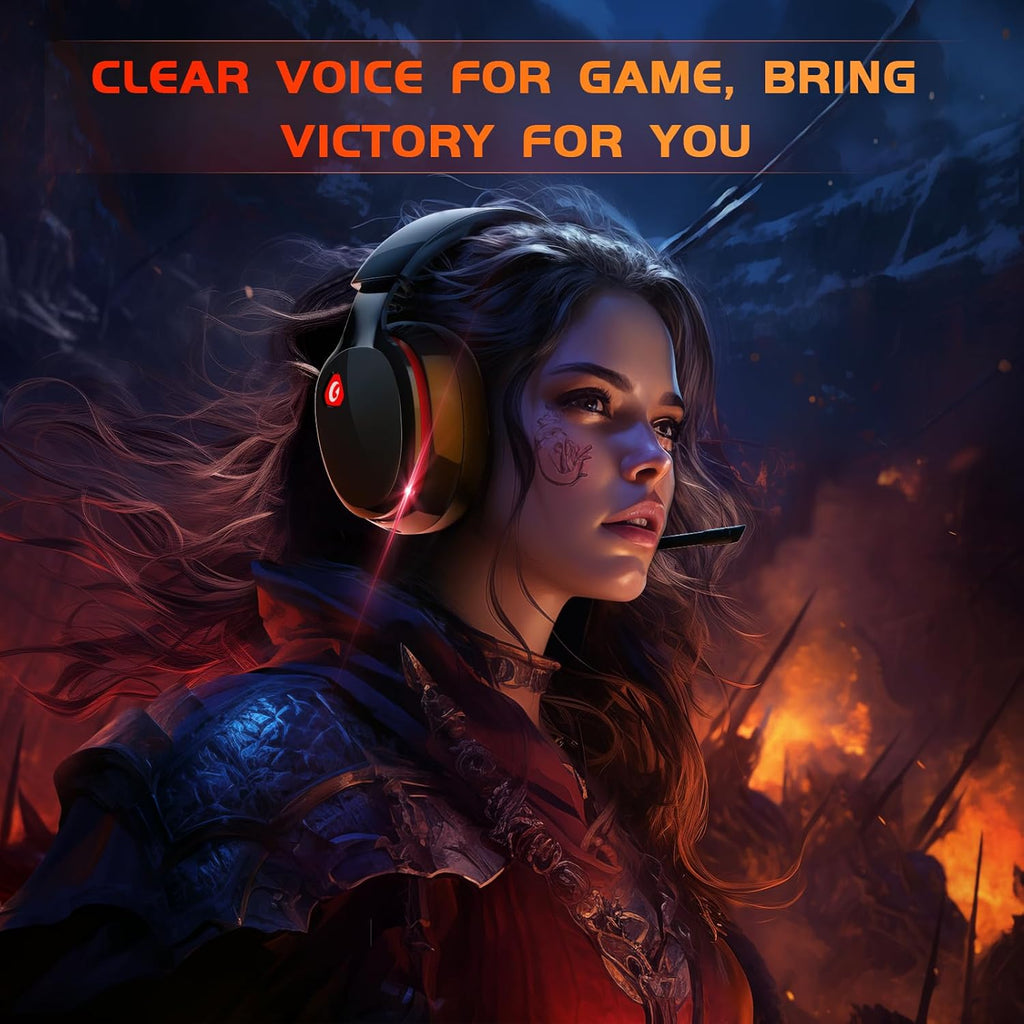 2.4GHz Wireless Gaming Headset for PS5, PS4 Fortnite & Call of Duty/FPS Gamers, PC, Nintendo Switch, Bluetooth 5.3 Gaming Headphones with Mic, Stereo Sound, Red Light -BlackRed