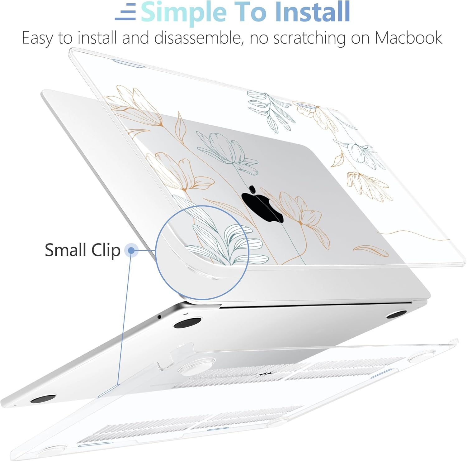 MEEgoodo for M4/M3/M2 MacBook Air 15.3 inch Case 2025 2024 2023, Case Fit Model (A3241/A3114/A2941) for MacBook Air 15 inch, Laptop Hard Shell with Keyboard Cover, Engraving Floral