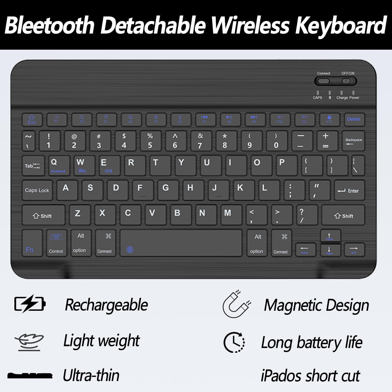 Keyboard Case for iPad 11th 10th Generation - iPad 10th Generation Case with Detachable Wireless Keyboard - Smart Folio Cover with Pencil Holder for 11-inch A16 2025 10.9-inch 2022, Black