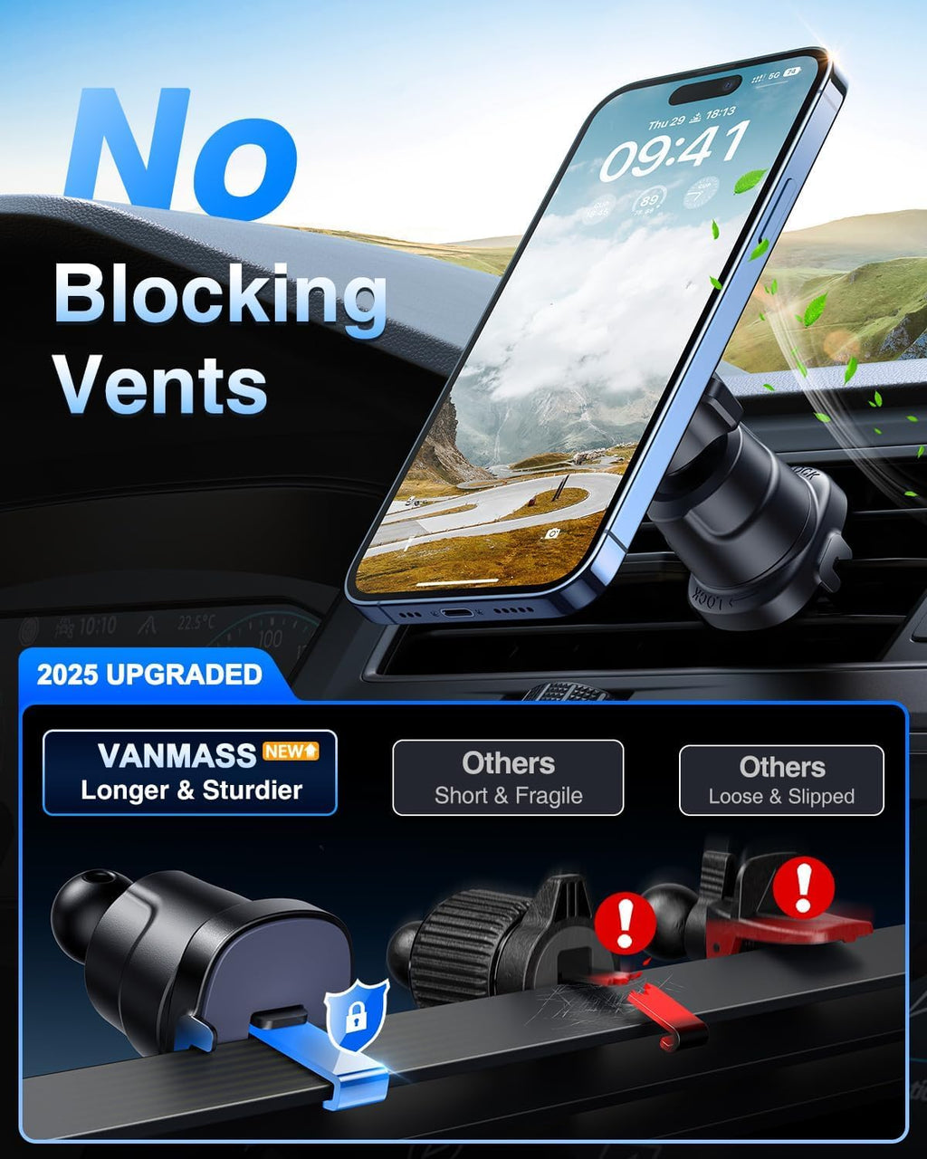 [Military-Grade]VANMASS for MagSafe Car Mount [2025 Upgraded Strongest Magnets] Magnetic Phone Holder Suction Cell Stand for Dashboard Windshield Vent,Truck Cradle for iPhone 16 15 14 13 12 11 Android