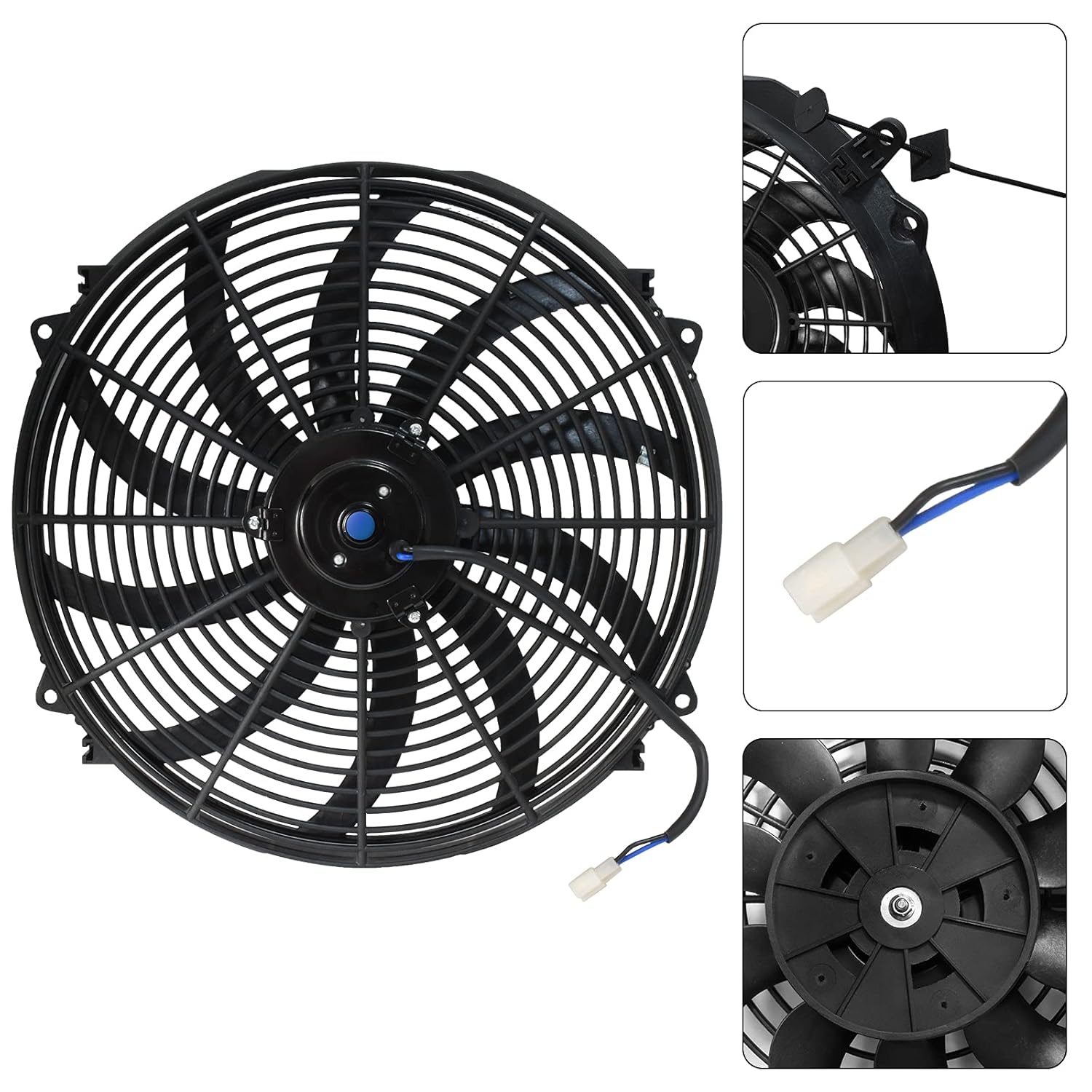 MuHize 16 Inch Universal Radiator Cooling Fan Kit - 12V 120W High Performance Push/Pull Electric Fan with Mounting Hardware, Fits Car/SUV/Light Truck Engine Cooling System