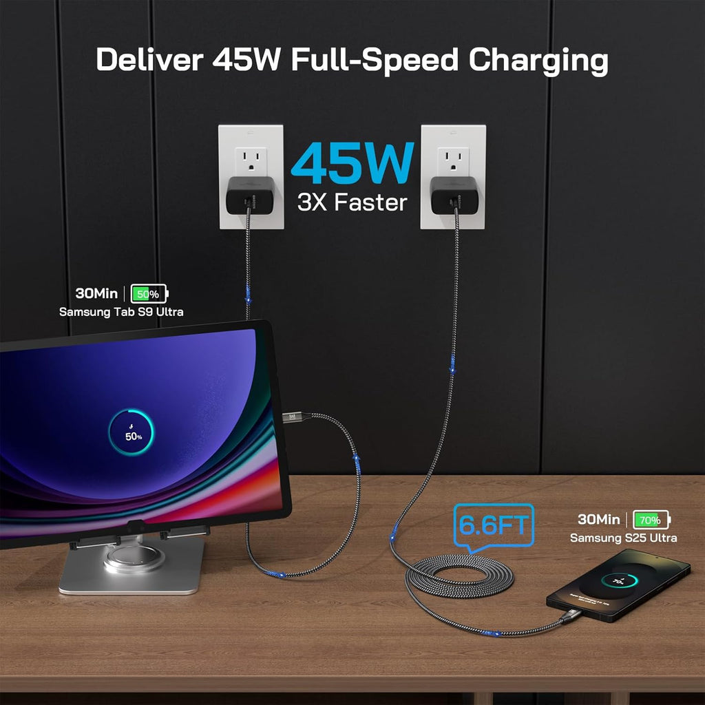 45W Super Fast Charger Type C, [3 Pack] 45 Watt USB-C Charger PD/PPS Wall Charging Block for Samsung Galaxy S25 Ultra/S25+/S25/S24/S23 Ultra/S23+/S22 Ultra/S22+/S20 Ultra, Tab S8(with 3X 6.6ft Cable)