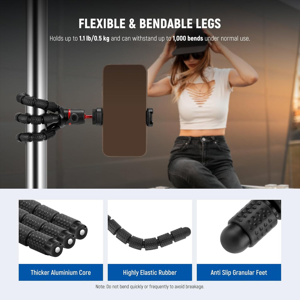 NEEWER Tripod for iPhone with Remote/Action Camera Mount Adapter/Phone Holder, Mini Flexible Camera Phone Tripod Stand Compatible with GoPro Samsung DSLR Camera Webcam for Vlog, Video Recording, T72