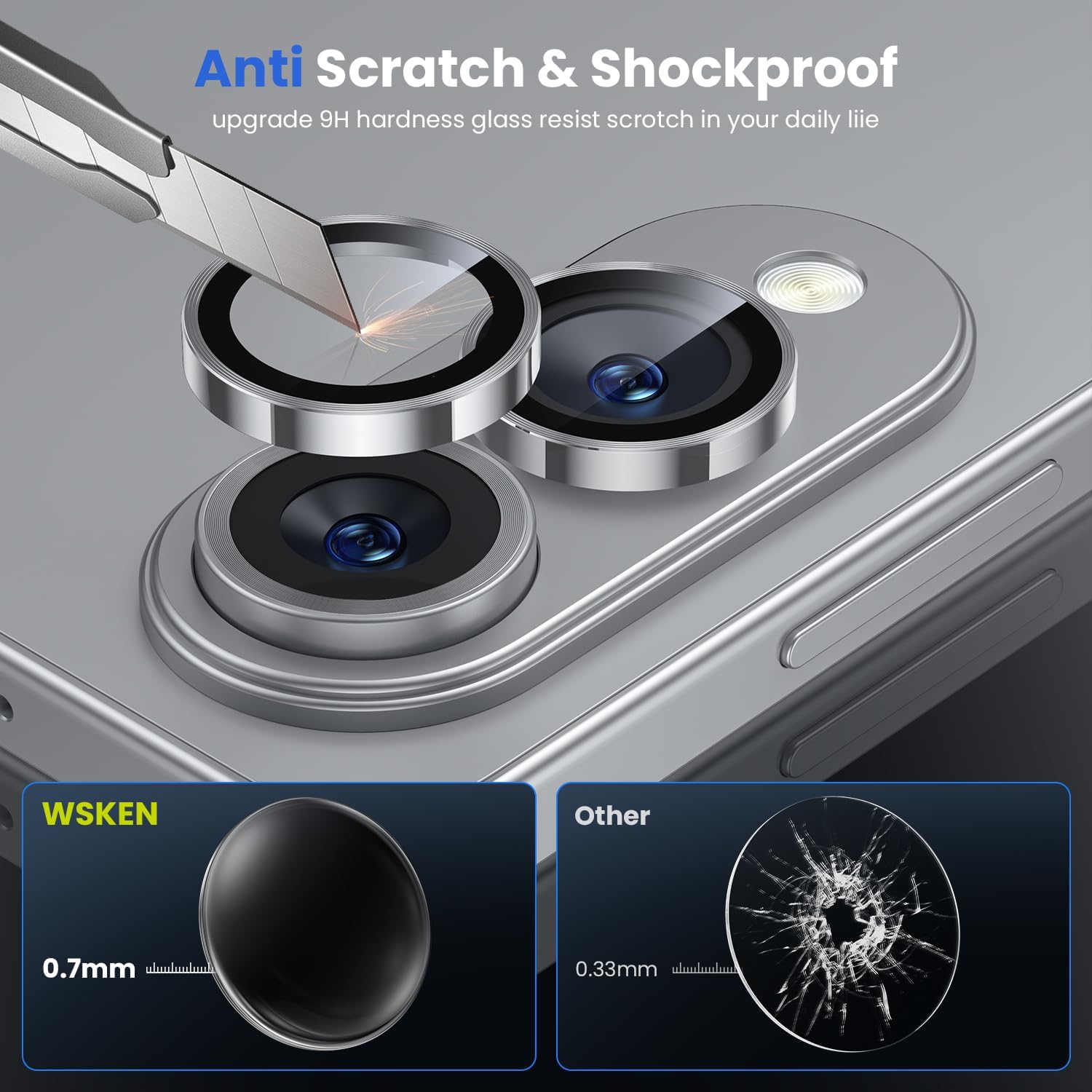 WSKEN for Samsung Galaxy S25 Edge Camera Lens Protector - Edge Thin Case Friendly, 9H Shatterproof Tempered Glass with Aluminum Metal Circle Camera Screen Protector Cover Accessories, Silver