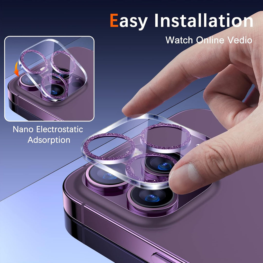 UniqueMe [3 Pack] Compatible for iPhone 14 Pro Max/iPhone 14 Pro Camera Lens Protector Tempered Glass,[Case Friendly][Scratch-Resistant][Night Shooting Mode]-Glitter Purple