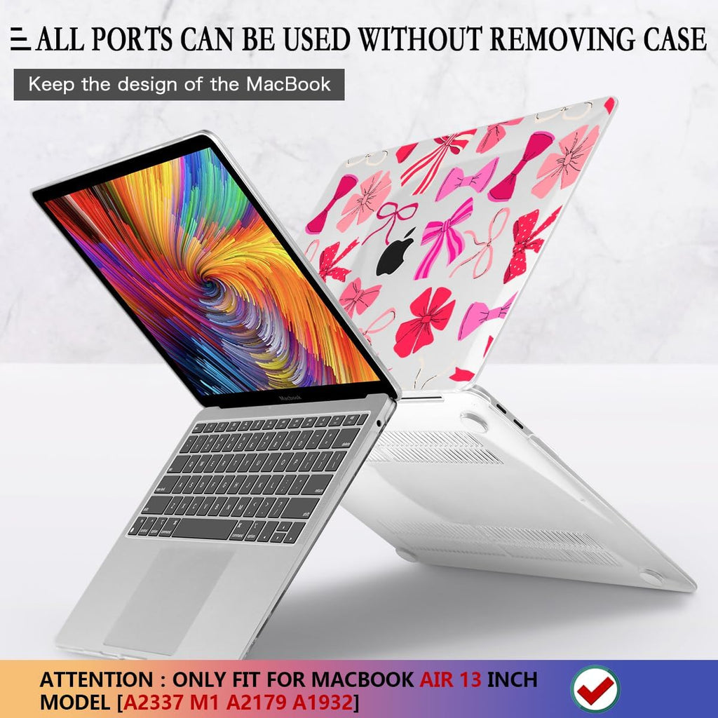CISSOOK Compatible with MacBook Air 13 inch Case 2022 2021, 2020-2018 Release Model M1 Chip A2337 A2179 A1932, Plastic Hard Shell Case for MacBook Air 13-inch with Retina Display Touch ID, Pink Bows