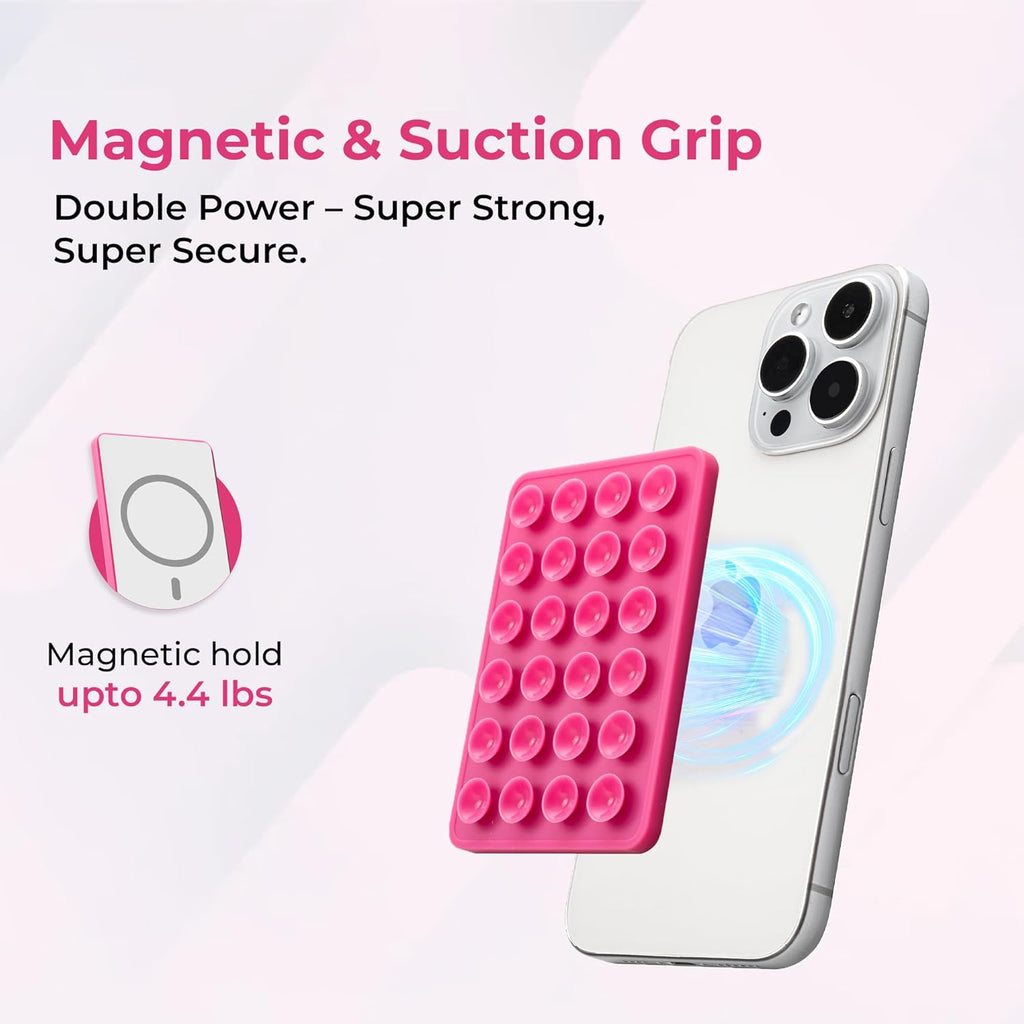 Sucky Upgraded Magnetic Suction Cell Phone Grip for MagSafe Case, Silicone Octo Cup Buddy Holder, Durable Magnet Phone Accessory for iPhone and Android (Clear)