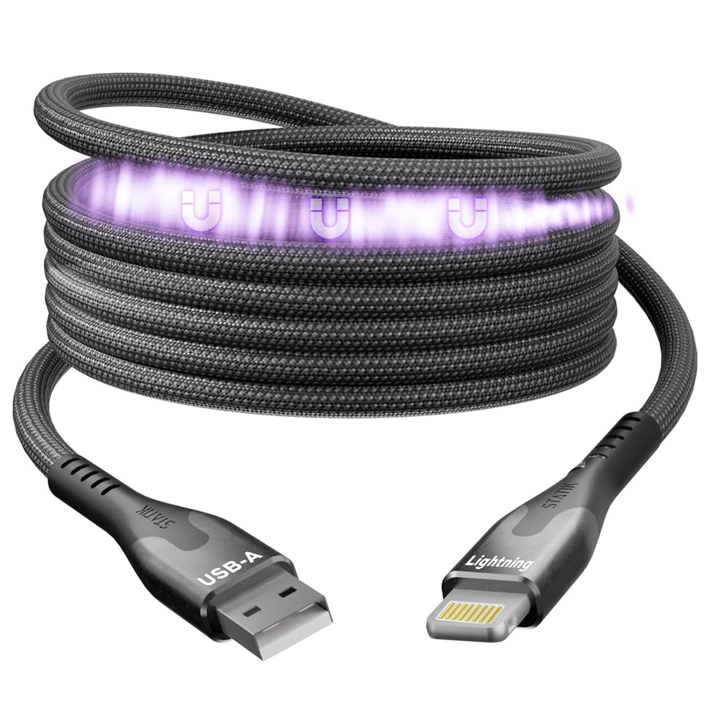 Statik MagStack USB A to Lightning Cable MFi Certified, Clutter-Free Magnetic Charging Cable, Anti-Tangle Phone Charger Cord, 12W, Compatible with iPhone 14 Pro Max, 13 12 11, 6FT/2M