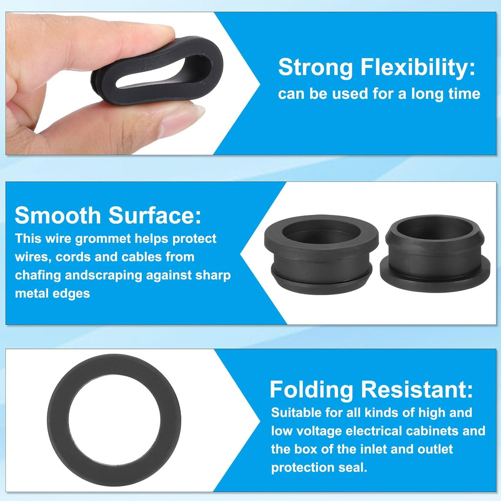 PATIKIL 32.6mm / 1-1/4 Inch Drill Hole,1 Inch ID Rubber Grommets, 3Pcs Top Hat Grommet for Wiring Eyelet Ring Gasket Automotive Firewall Cable Hole Plugs Wires Protection, Black