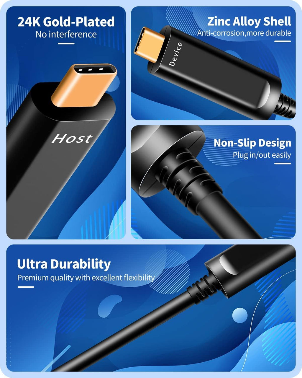 Fiber Optic USB C to USB C Cable(33ft),Slim High Speed 10Gbps USB 3.2 Active Optical Cable for Cameras,AR/VR, Webcam, Laptop etc,Grey