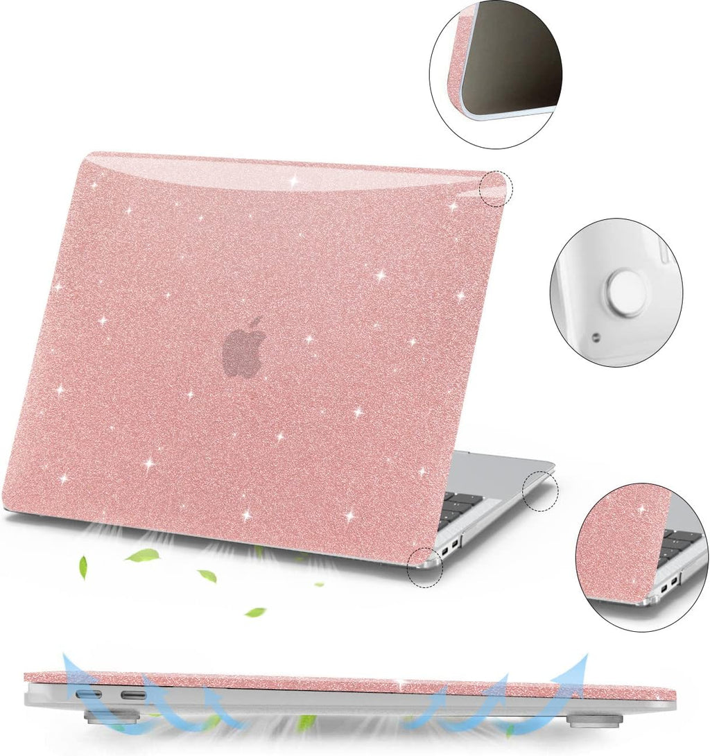 Anban Compatible with MacBook Pro 13 inch Case M2 2025-2016 M1 A2338 A2251 A2289 A2159 A1989 A1706 A1708, Plastic Hard Shell+Keyboard Cover+Screen Skin for MacBook Pro 13.3 inch Case, Shiny Rose Gold