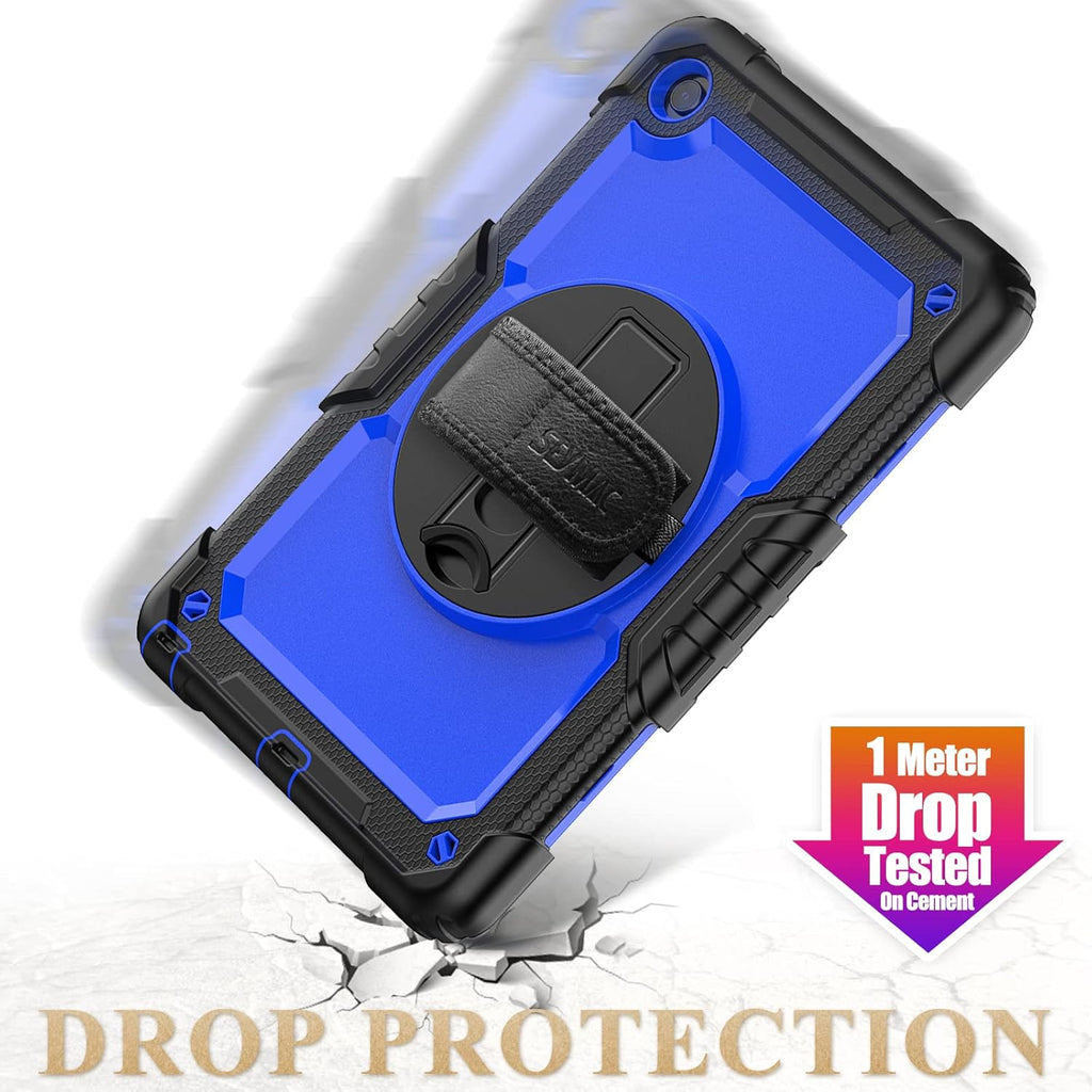 SEYMAC stock Tablet Case for Lenovo Tab M10 Plus 3rd Gen (TB-125FU/128FU/128XU) 10.6 inch Drop-Proof Protection Cover with 360° Rotate Stand & Strap [Pen Holder] & Screen Protector, Blue+Black