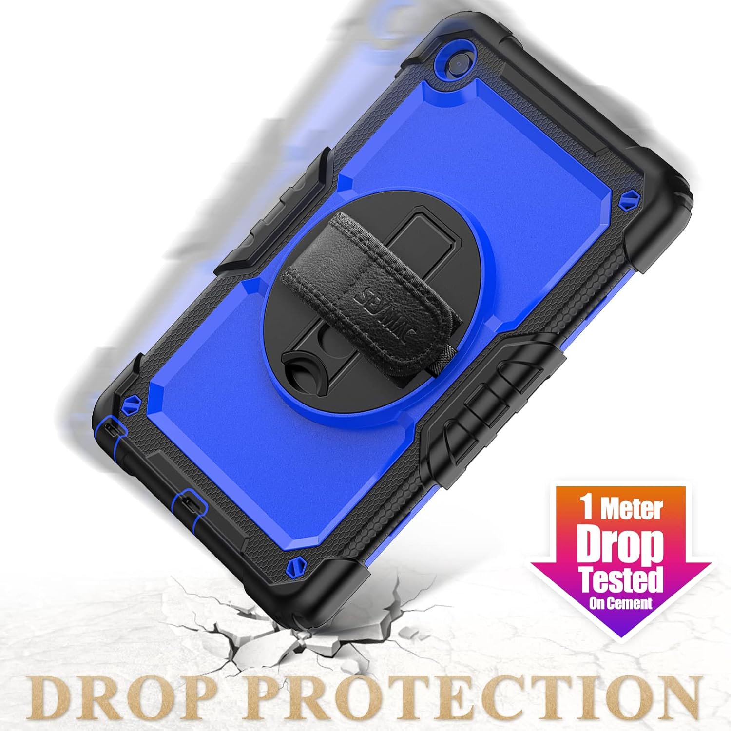 SEYMAC stock Tablet Case for Lenovo Tab M10 Plus 3rd Gen (TB-125FU/128FU/128XU) 10.6 inch Drop-Proof Protection Cover with 360° Rotate Stand & Strap [Pen Holder] & Screen Protector, Blue+Black