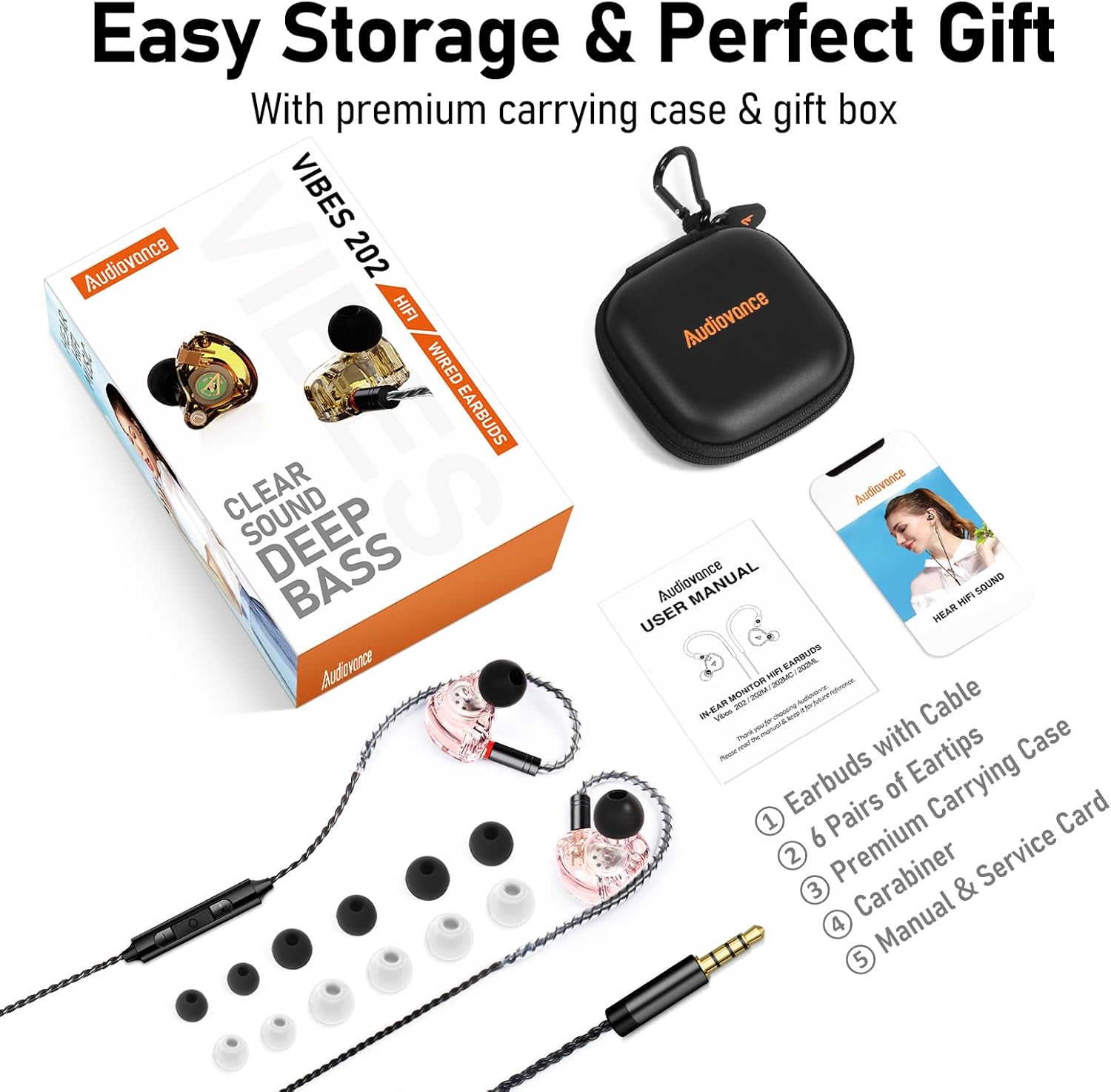 Vibes 202M Wired Earbuds - HiFi in Ear Monitor Headphones - Noise-Isolating Ear Buds w/ Mic - Clear Sound, Deep Bass & Comfort-Fit Gaming Earphones - MMCX to 3.5mm & Silver Plated Cord, Carrying Case