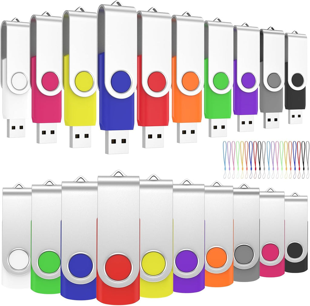 (Not 128GB) 128MB Flash Drives 20 Pack, ABLAZE USB 2.0 Thumb Drive Bulk with Lanyards Swivel Memory Stick Bulk U Disk Pendrive USB Pack (Mixcolors)