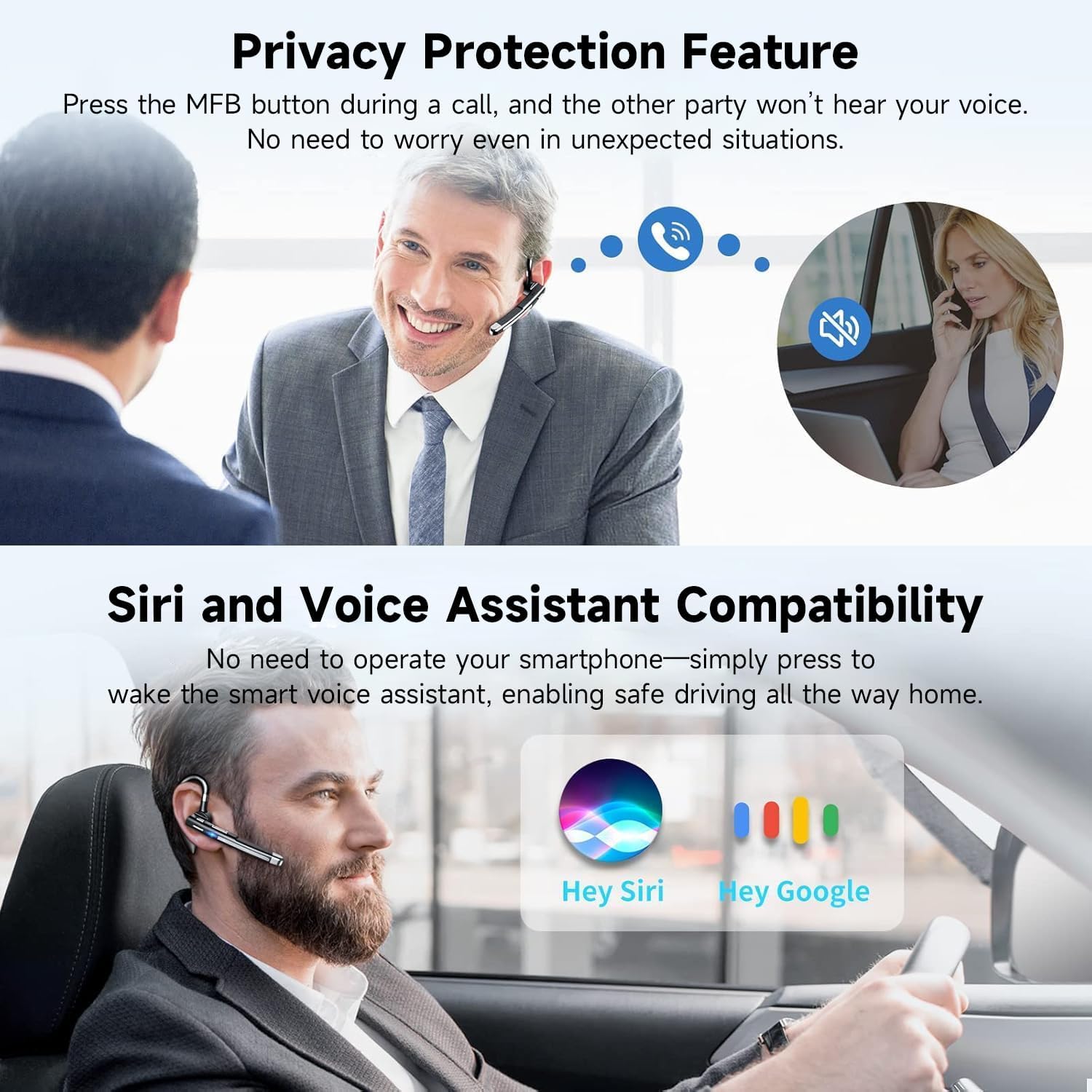 Bluetooth Headset V5.3,100 Hrs Talk Time Single-Ear Earphone, CVC8.0 Noise Cancelling Wireless Earbud, Business Earbud with 500 mAh Charging Case, Hands-Free Earpiece for Trucker/Home/Office Work