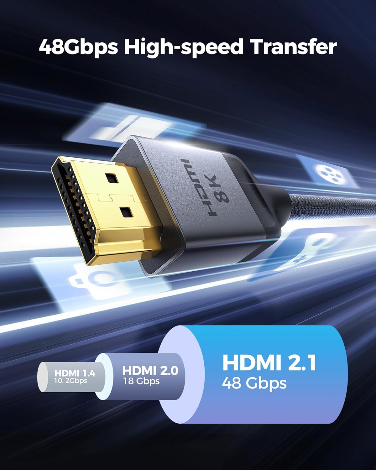 Silkland 10K 8K HDMI 2.1 Cable 2-Pack 3.3FT, Certified Ultra High Speed HDMI 2.1 Cable [8K@60Hz, 4K@120Hz] eARC/ARC, Dolby Atmos Vision, 48Gbps, HDR, HDCP Compatible for Samsung/Vizio/SoundBar/BluRay