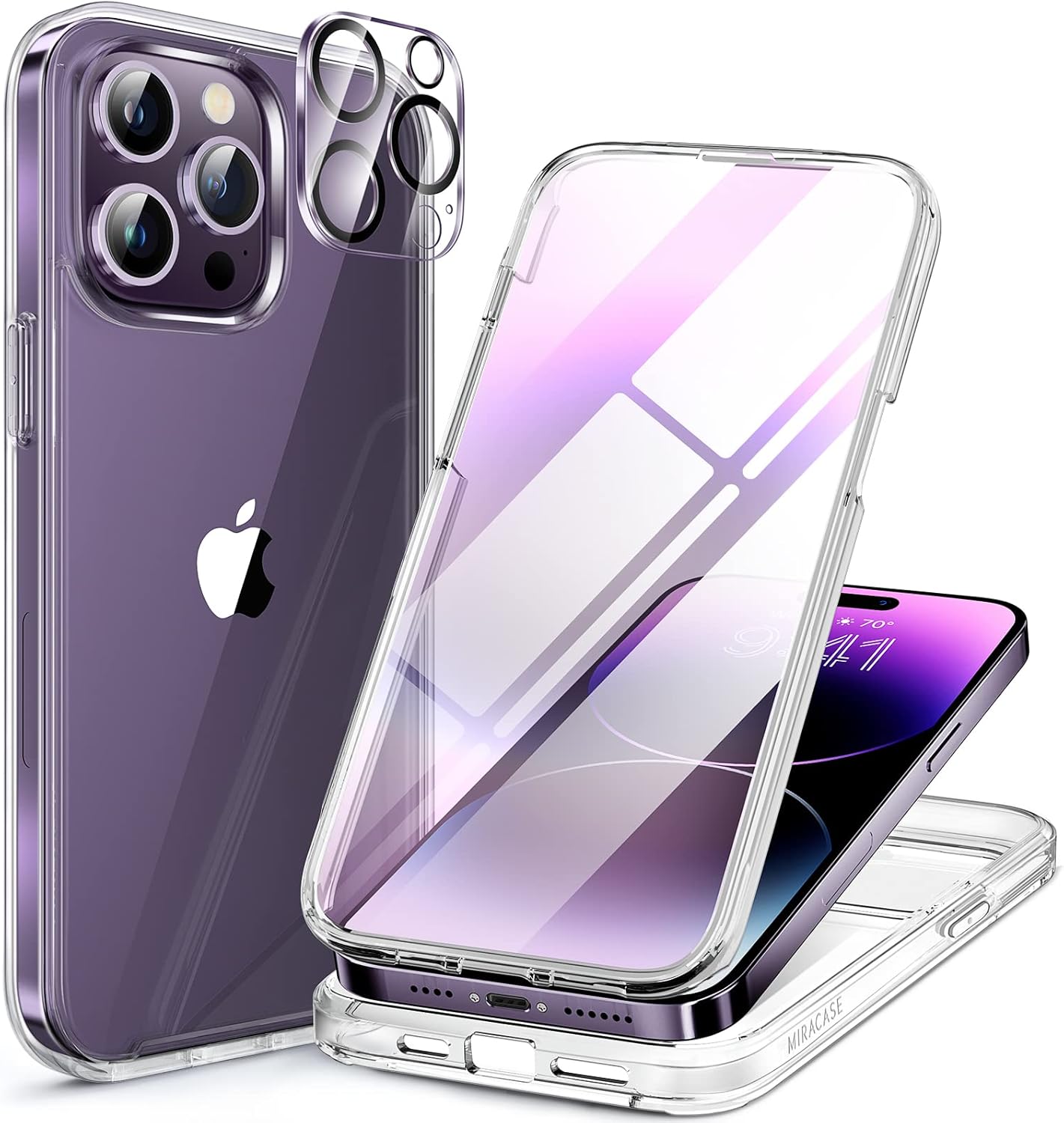 Miracase Glass Series Designed for iPhone 14 Pro Case 6.1 Inch, Upgrade Full-Body Bumper Case with Built-in 9H Tempered Glass Screen Protector, with Camera Lens Protector, Clear