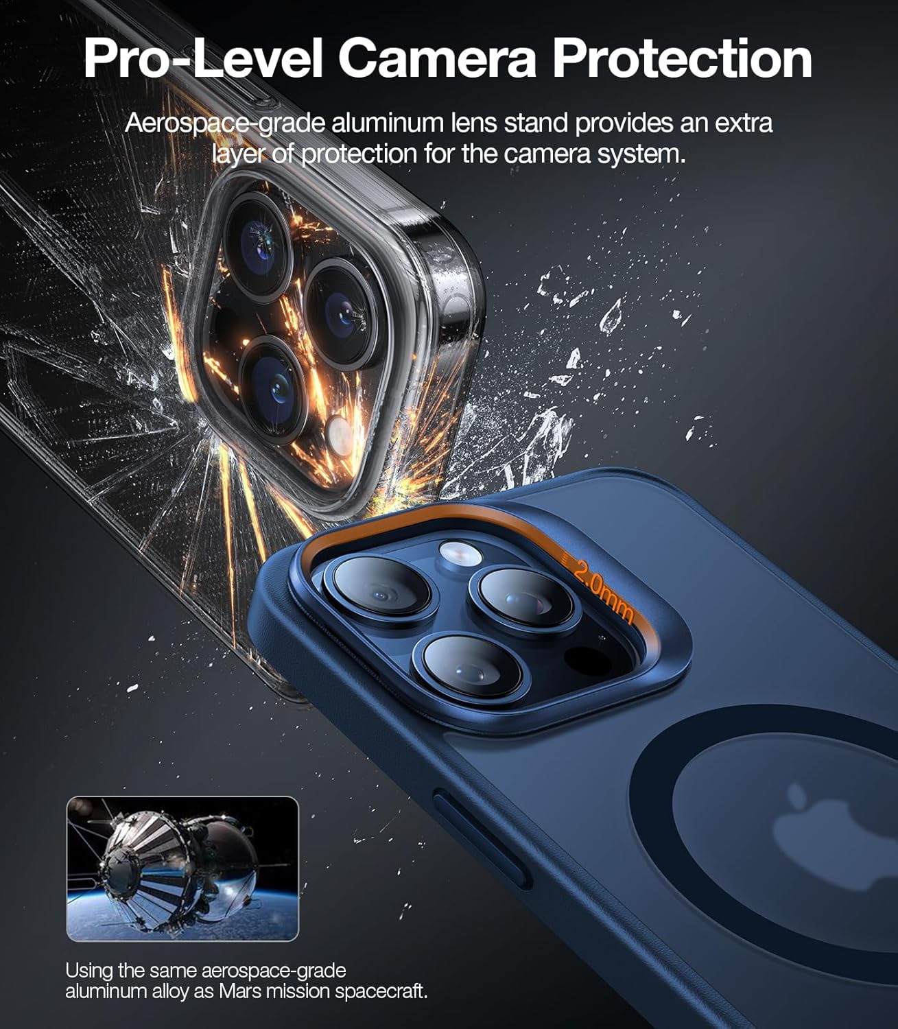 TORRAS Magnetic for iPhone 15 Pro Case, Compatible with MagSafe, Invisible Camera Kickstand, Military-Grade Shockproof Translucent Anti-Scratch Hard Back and Soft Edge Phone Case, Navy Blue