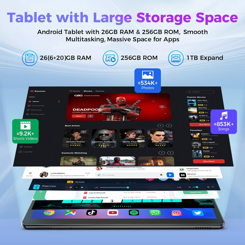 Android Tablet with Keyboard, 26GB RAM, 256GB ROM(1TB Expand), 10.1 inch Android 14 Tablet, 8000mAh Battery, BT 5.0, GMS Certified, 2.4G&5G WiFi, 2 in 1 Tablets with Mouse, Case, Stylus(Green)