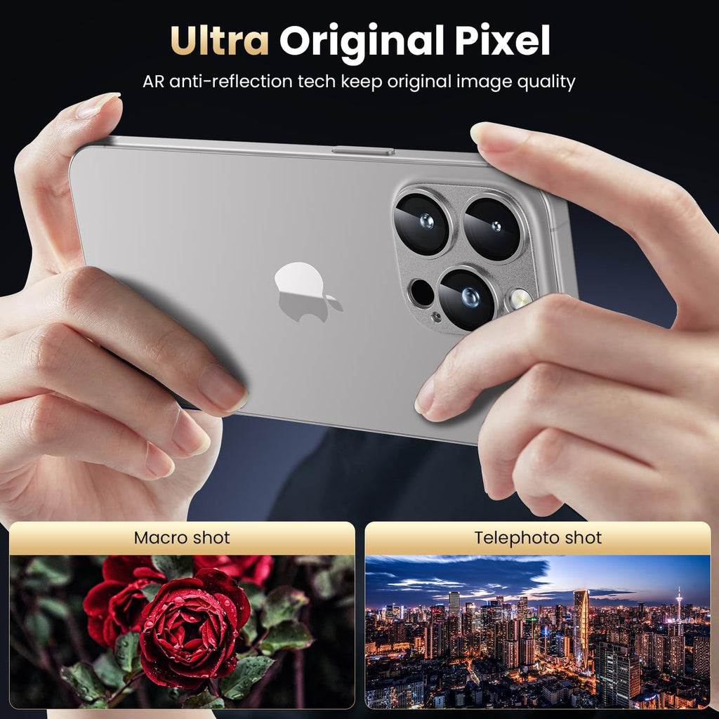 WSKEN for iPhone 16 Pro/iPhone 16 Pro Max Camera Lens Protector, [Military Grade Shatterproof] [Strong Adsorption] Metal Aluminum Alloy Tempered Glass Camera Screen Protector, Grey Titanium