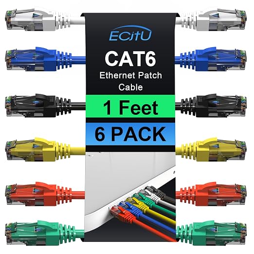Cat6 Patch Cables 1 Foot, Cat 6 Ethernet Cable, 24AWG CCA Cord, UTP Network by ECJTU-US