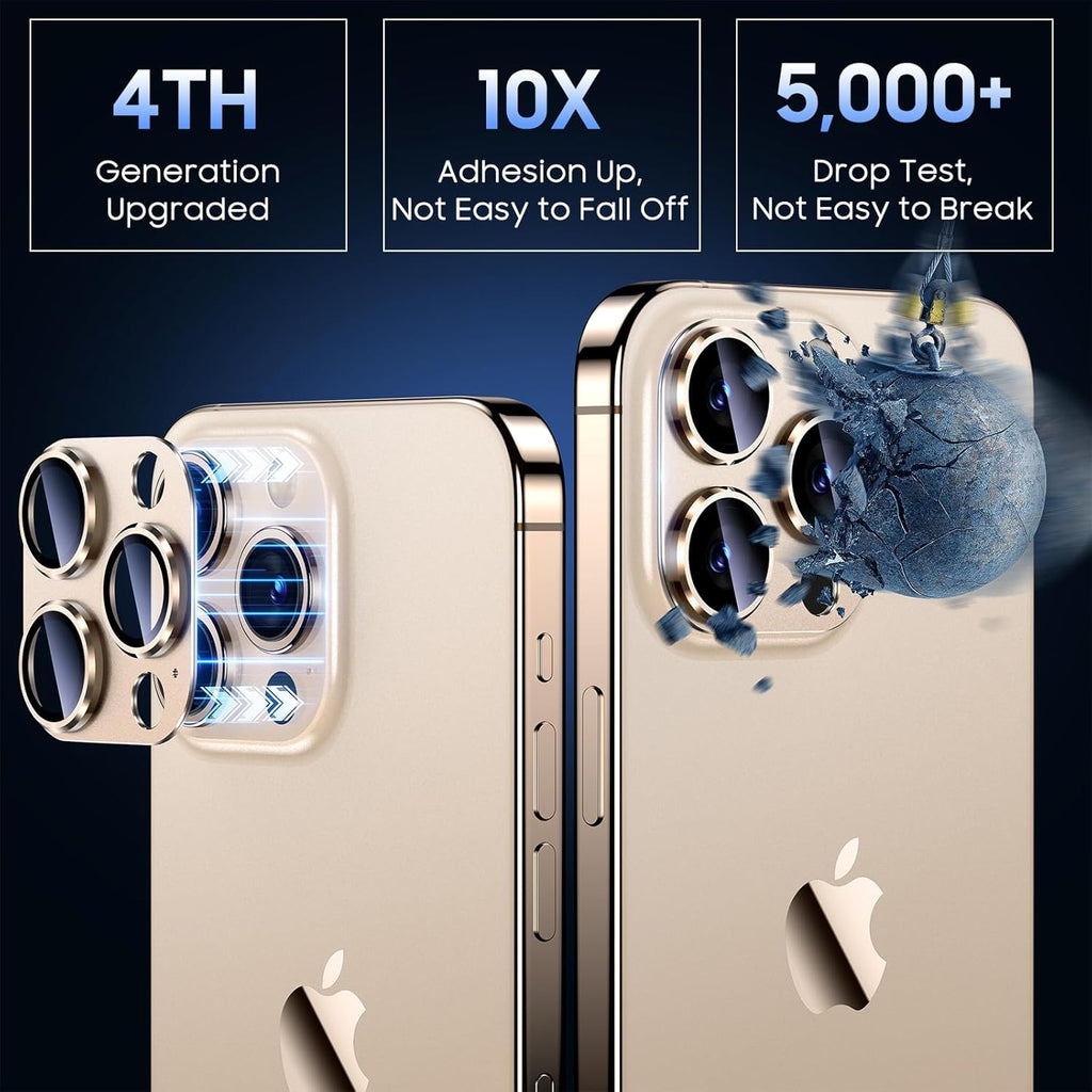 Uyiton Compatible with iPhone 15 Pro/iPhone 15 Pro Max Camera Lens Protector, [Not Easy to Break][Strong Adsorption][Case-Friendly] Metal Tempered Glass Rear Camera Screen Cover - Gold Titanium