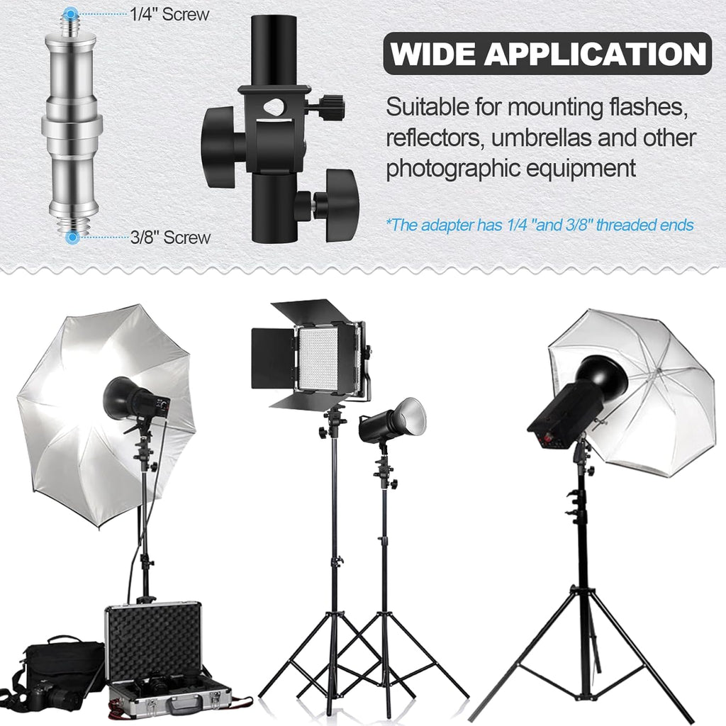 WELLMAKING U-Shape Camera Flash 180°Swivel Mount Bracket with Standard 1/4 to 3/8 inch Metal Male Screw Spigot Stud Compatible for Umbrella Softbox Reflector Holder Stand for Video Light Studio Light