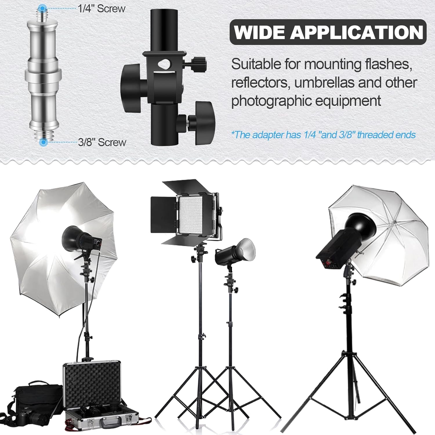 WELLMAKING U-Shape Camera Flash 180°Swivel Mount Bracket with Standard 1/4 to 3/8 inch Metal Male Screw Spigot Stud Compatible for Umbrella Softbox Reflector Holder Stand for Video Light Studio Light