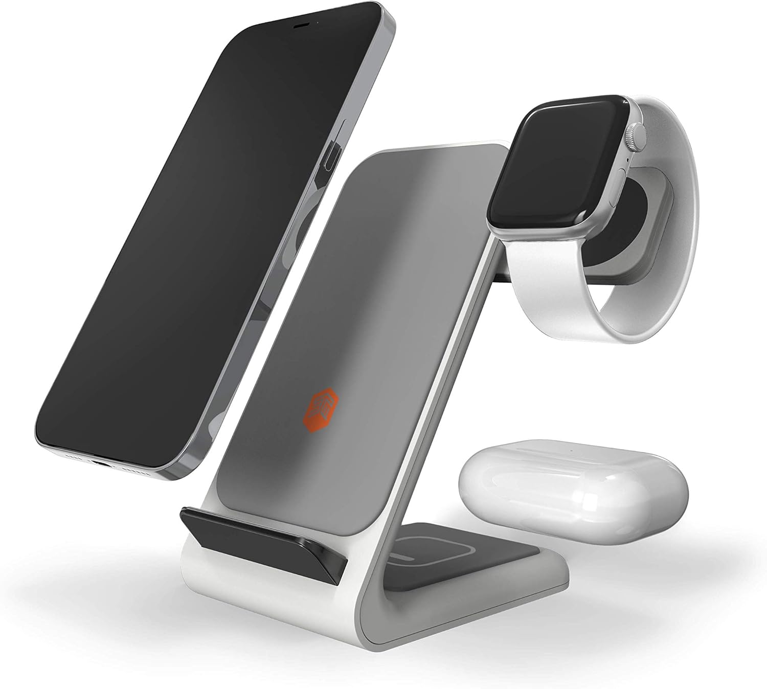 STM ChargeTree Swing 3-in-1 Wireless Charging Station for iPhone/Samsung/Android (15W/7.5W), AirPods (5W), Apple Watch (3W). Qi-Certified Stand, White