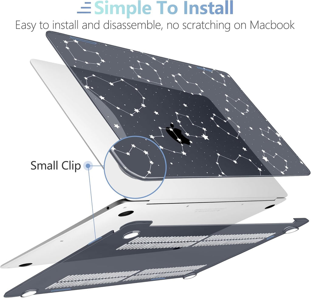 MEEgoodo for MacBook Air 13 inch Case 2021 2020 2019 2018 Released A2337 M1 A2179 A1932 with Touch ID, Plastic Hard Shell & Keyboard Cover Compatible with MacBook Air Case 13.3,Constellations & Hearts