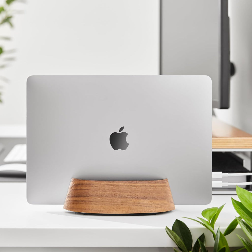 HumanCentric Vertical Laptop Stand in Black Walnut Wood, Upright Adjustable Holder and Dock, Laptop Vertical Stand Fits MacBook Pro and Other Laptops .5" to 1.5", Clamshell Compatible