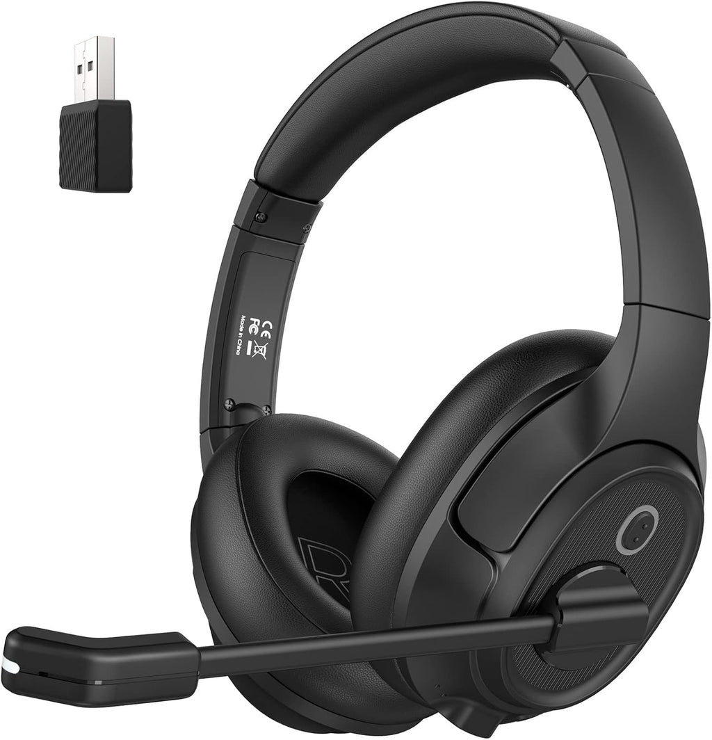 Bluetooth Headset for PC, Wireless Computer Headphone with AI-Powered Environmental Noise Cancelling Microphone & 2.4G USB Dongle, 55H Playtime, Over Ear Comfort Office Headset for Work, Laptop, Zoom