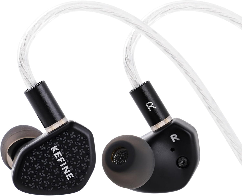 Linsoul Kefine Klean in Ear Monitor,10mm DLC Diaphragm Dynamic Driver HiFi Earphones,Wired Gaming Earbuds,Replaceable Nozzles,Detachable Silver-Plated Cable for Audiophile (No Mic 3.5mm, Black)