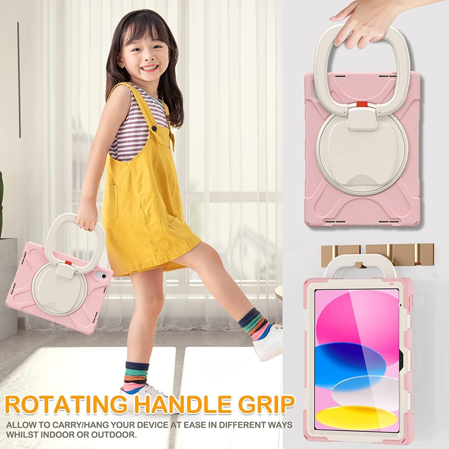 SCSVPN Case for iPad (A16) 11th Generation 11-inch 2025/10th Generation 10.9 Inch 2022, Full Body Shockproof Protective Kids Cover with Pencil Holder, Rotating Stand & Handle, Shoulder Strap - Pink