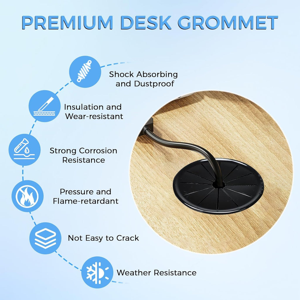 12 Pcs Cable Grommet, Snap Bushing 1-9/16" (40 mm) Mounting Diameter, Flexible Petal-Shaped Buckle Round Nylon Desk Grommet for Wires Through Countertop Cord Organizer and Protection, Black