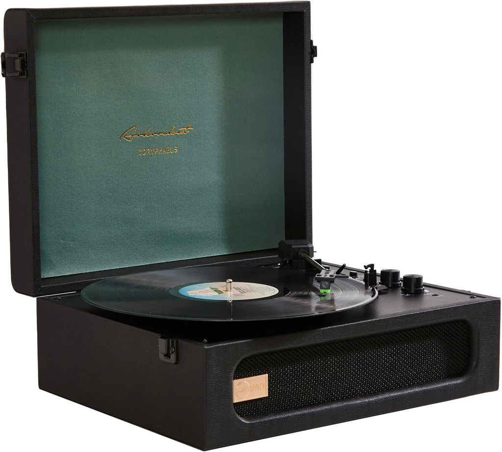 Arkrocket Coryphaeus Vinyl Record Player 3-Speed Bluetooth Input and Output Built-in Speakers with Magnetic Cartridge Auto Off (Black Green)