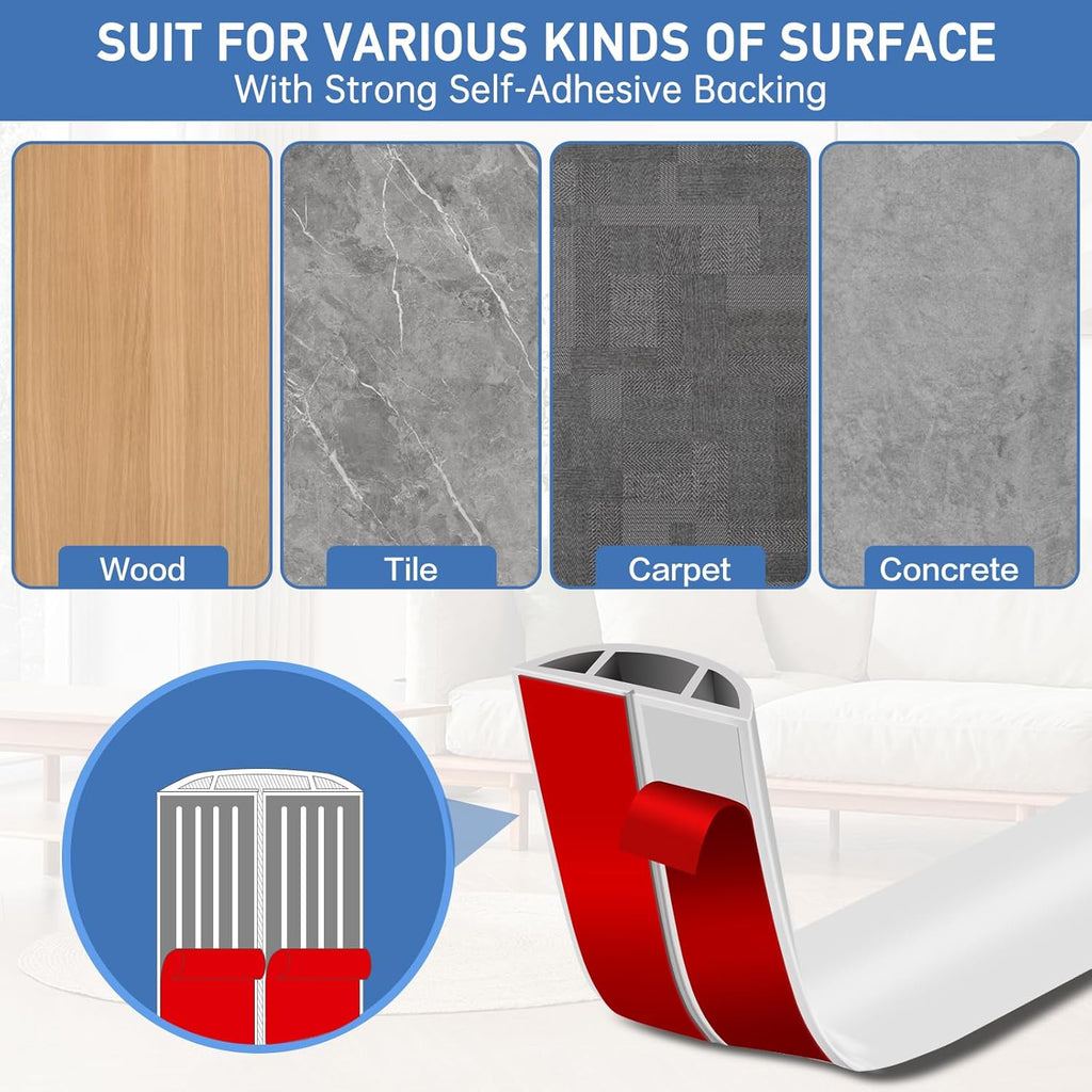 Floor Cord Cover Self Adhesive Cord Hider Floor Extension Cord Covers for Floor Power Cord Protector Cable Management Prevent Cable Trips Cable Cavity 0.51" W x 0.31" H (White, 10Ft)