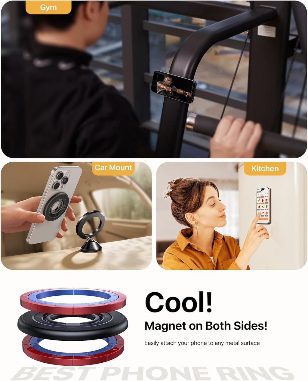 andobil [2025 Upgraded] Double-sided Magnetic Phone Grip for MagSafe [Sability Max] Strong Magnetic Phone Ring Holder Compatible with MagSafe Accessories, iPhone 16 Plus 15 14 13 12 Pro Max Mini Black