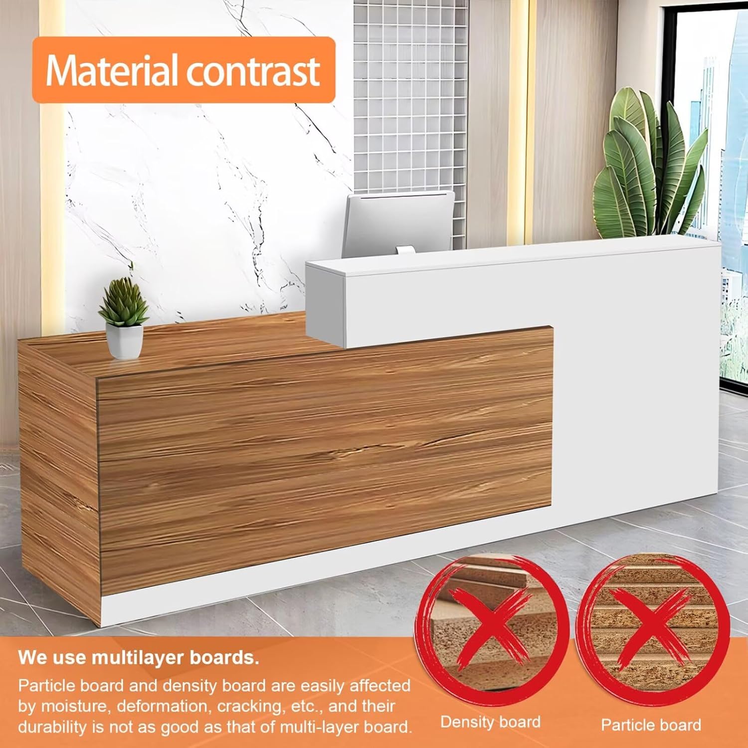 Reception Desk with Counter Modern Checkout Counter with Lockable Drawer Keyboard Tray Receptionist Desk for Office Salon Reception Table U Left 47inch/120cm