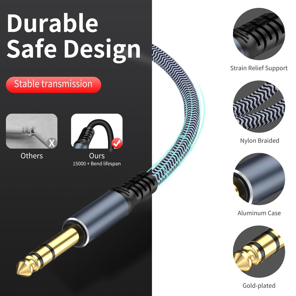 1/4 inch Extension Cable 10ft, 1/4" Male to Female Stereo Headphone Guitar Cable