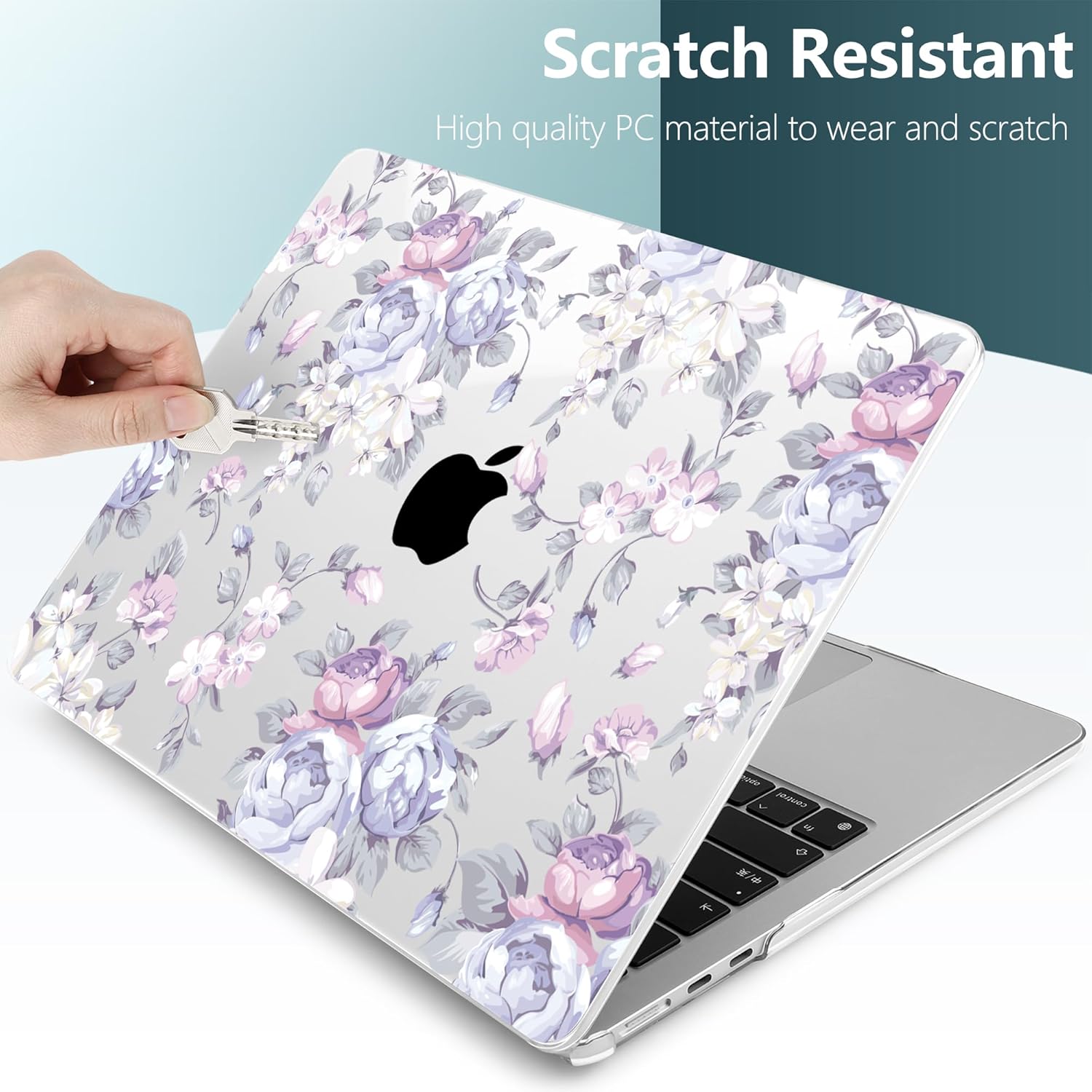 TWOLSKOO for M4 MacBook Air 13.6 inch Case 2025-2022 Release M4 A3240 M3 A3113 M2 A2681, Plastic Hard Shell & Screen Protector & Keyboard Cover & Trackpad Film, Purple Peony