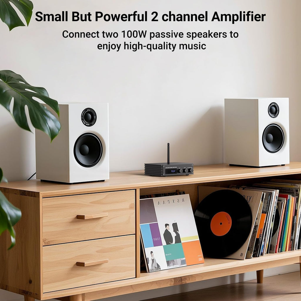 Inwa Bluetooth Audio Stereo Amplifier, 200W Dual Channel Mini Hi-Fi Stereo Receiver, 2.0CH Power Amp w/HDMI(ARC), Opt, Coax, USB, RCA for Home Speakers 100W x 2 with LED Display, Bass/Treble Control