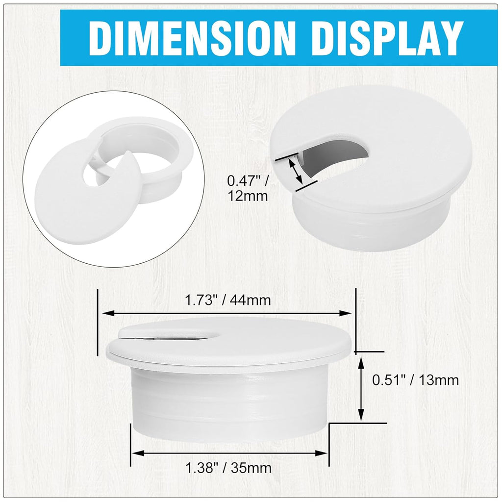 1-3/8" White Desk Grommet, JTemgle Plastic Cable Hole Cover Computer Table Cord Wire Organizer Caps Desktop Cord Management for Home Office TV Stands Tabletops, 5 Pieces